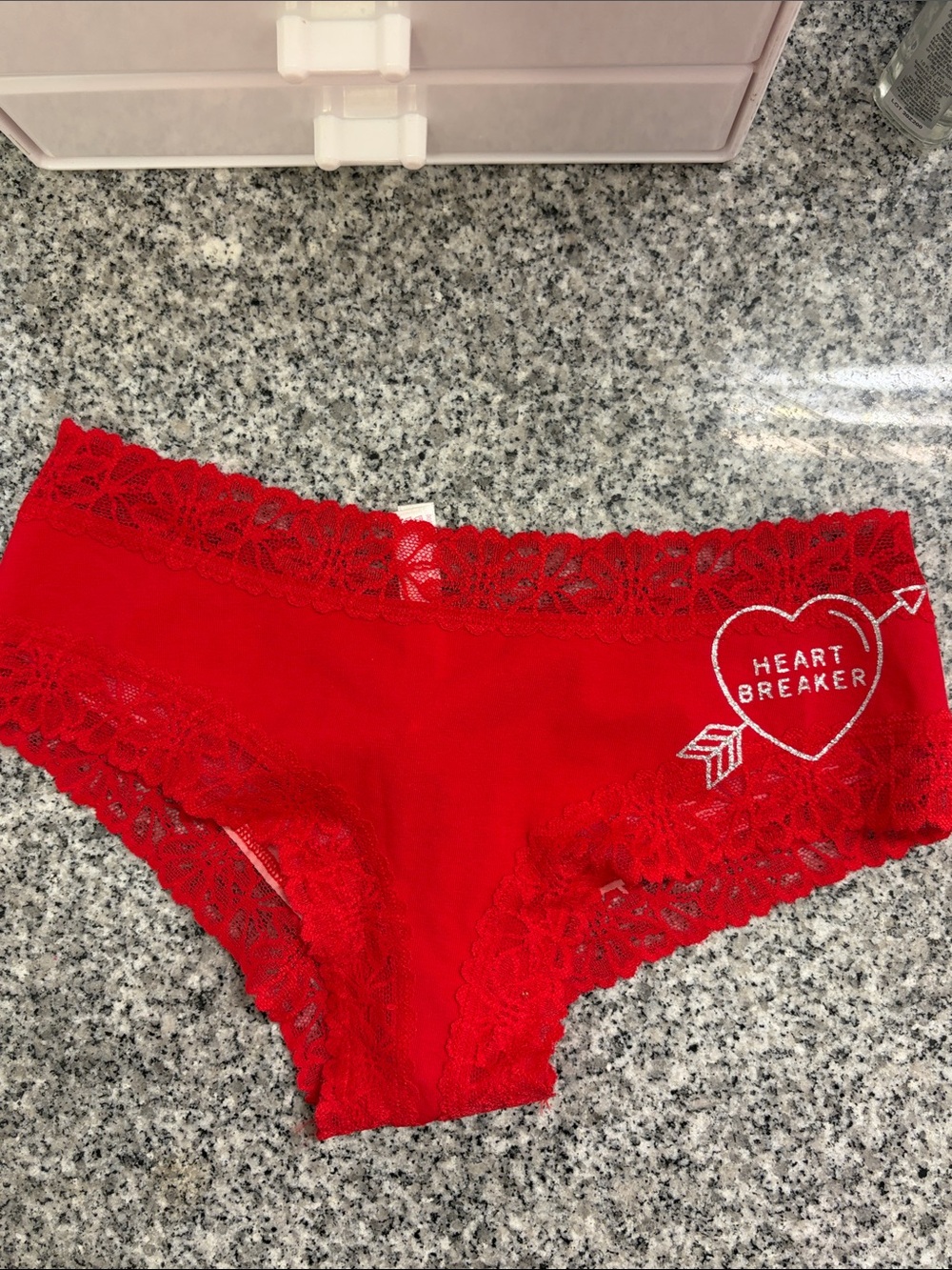 Pink by Victoria  secret Heart Breaker Red Lace Trim Hipster Panty size medium